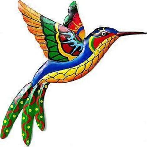 Décoration murale colibri en métal - Oiseau en fer forgé - Décoration murale - Intérieur ou extérieur - 1 pièce (Jaune)
