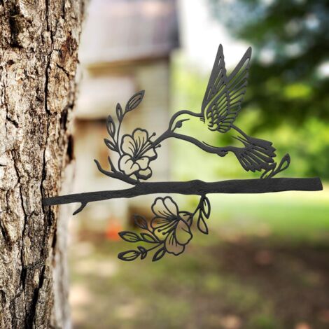 Décoration murale colibri en métal pour arbre de jardin – Silhouette découpée au laser avec précision, résistante aux intempéries