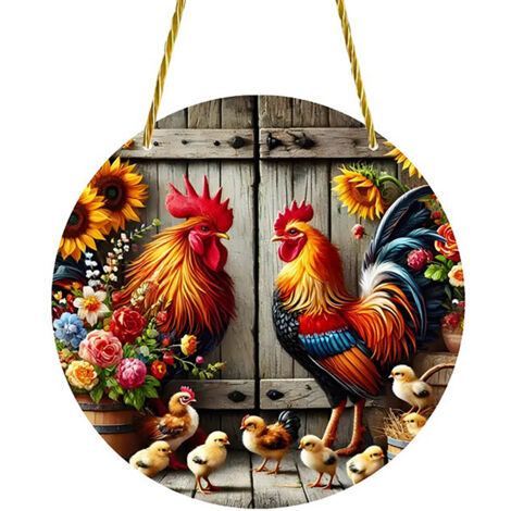 Décoration murale coq imprimé 2D - Suspension florale et animal avec corde