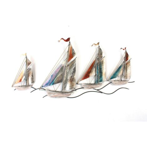 Décoration murale course nautique 4 voiliers métal