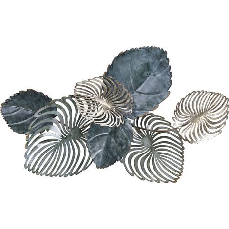 Décoration Murale Design Moderne Finition Précise en Acier Doré et Bleu-Vert 88 x 55 cm Magnesium