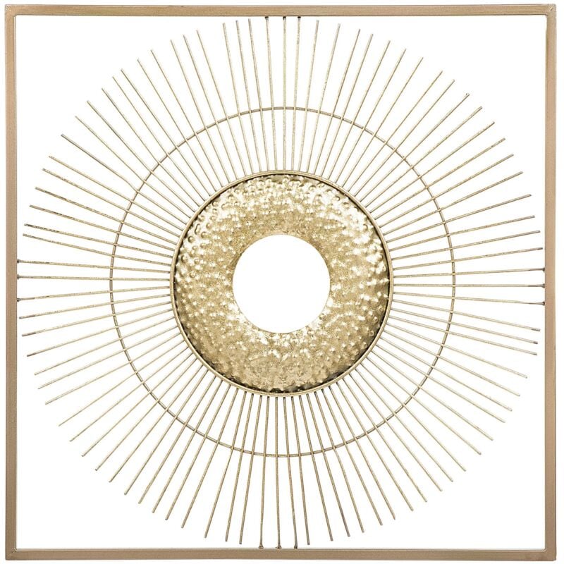 Décoration Murale avec Cardre en Métal de Forme Carrée 50 x 50 cm au Motif Solaire Doré pour Salon de Style Moderne Beliani