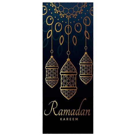 Décoration murale Eid Mubarak : Papier peint PVC 3D, autocollant de porte, fresque murale Joyeux Ramadan
