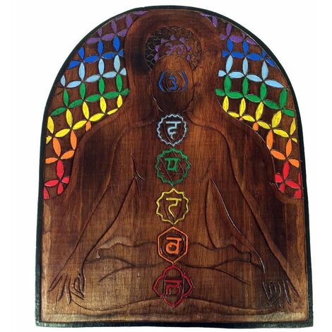 Décoration murale en bois Chakras sukhasana