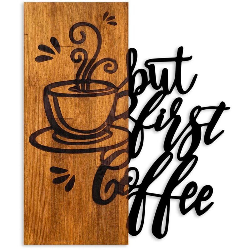 Asir Group Llc - Décoration murale en bois et métal Citation But first coffee