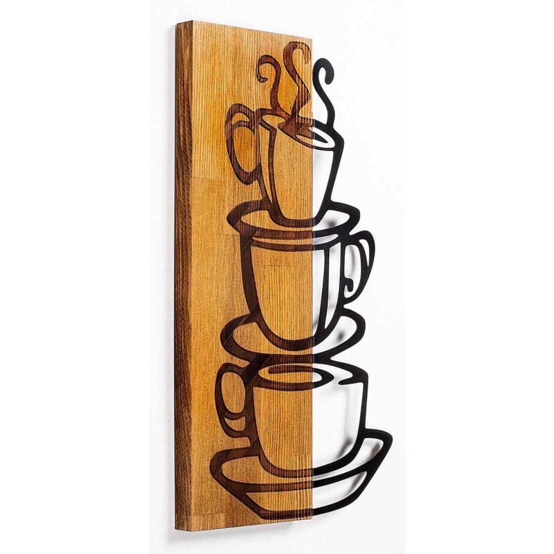 Décoration murale en bois et métal Walnut Tasses