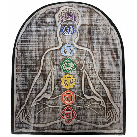Décoration murale en bois patiné Sukhasana