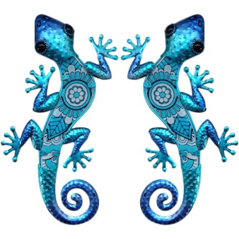Décoration murale en forme de lézard tropical pour jardin, décoration originale en métal, figurine de lézard au design unique, 2 unités