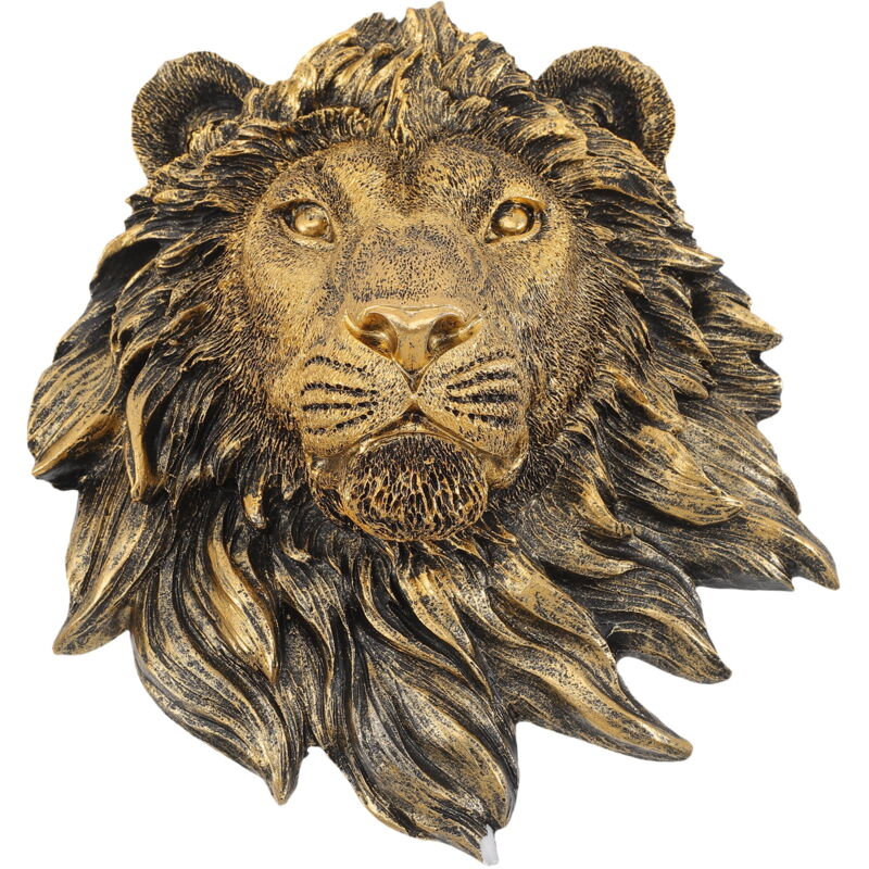 Décoration murale en forme de tête de lion en cuivre imitation sculpture décorative réaliste en résine