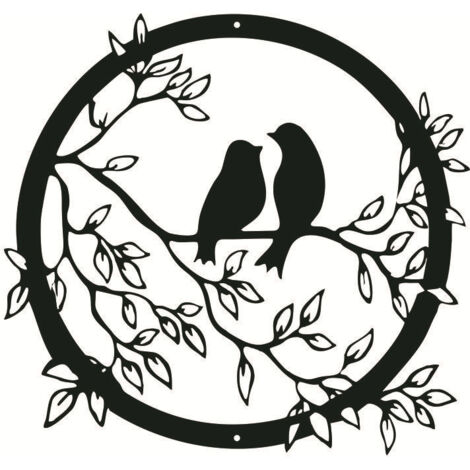 Décoration murale en métal : Arbre de Vie avec oiseaux, décor noir – 30 cm/1