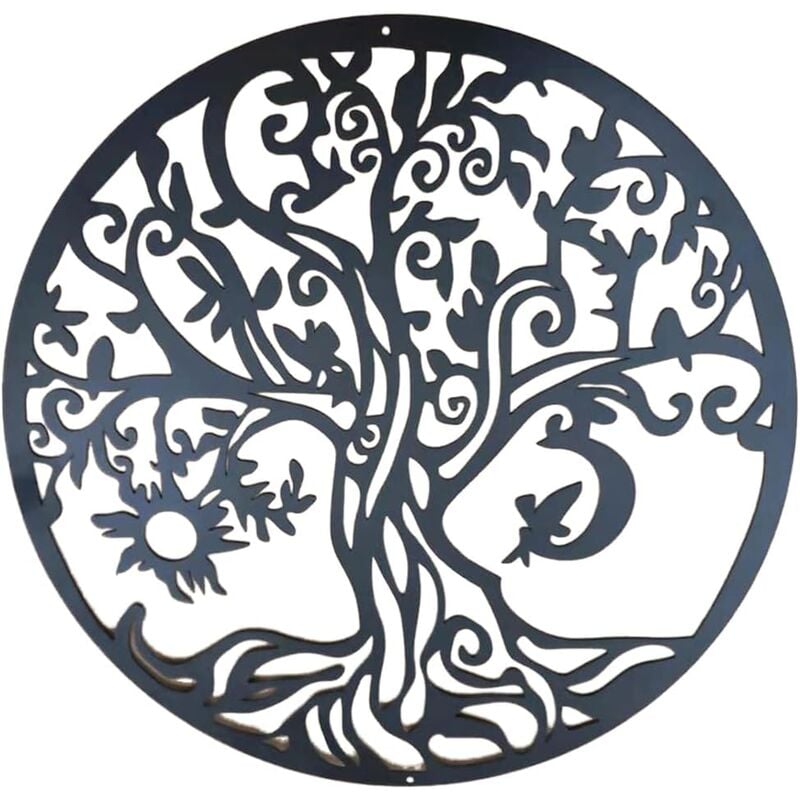 Décoration murale en métal - Arbre de vie - Combinaison d'arbre de lune et soleil - Cadeau de pendaison de crémaillère - Décoration d'intérieur et
