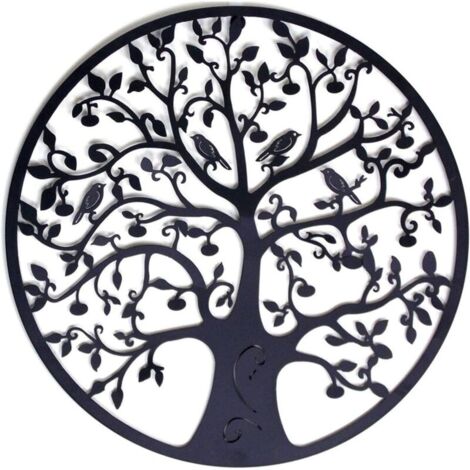 Décoration Murale en métal Arbre de Vie en métal Décoration Murale en métal Décoration intérieure, tentures murales 30x30 cm Noir,Black