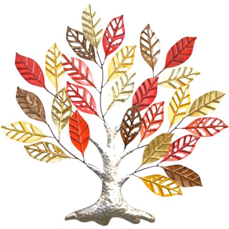 Décoration murale en métal – Arbre feuillu rouge brun doré et argenté (finitions laquées) 89x4x86 cm DEC050047