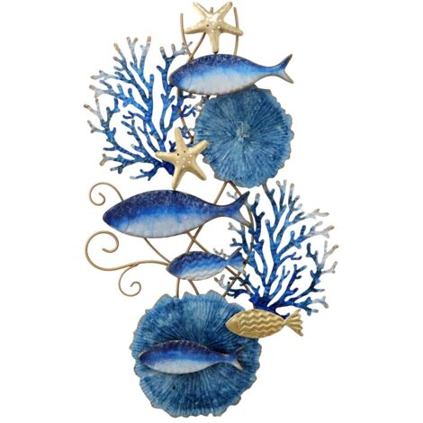 Décoration murale en métal bleu en forme de poisson pour jardin