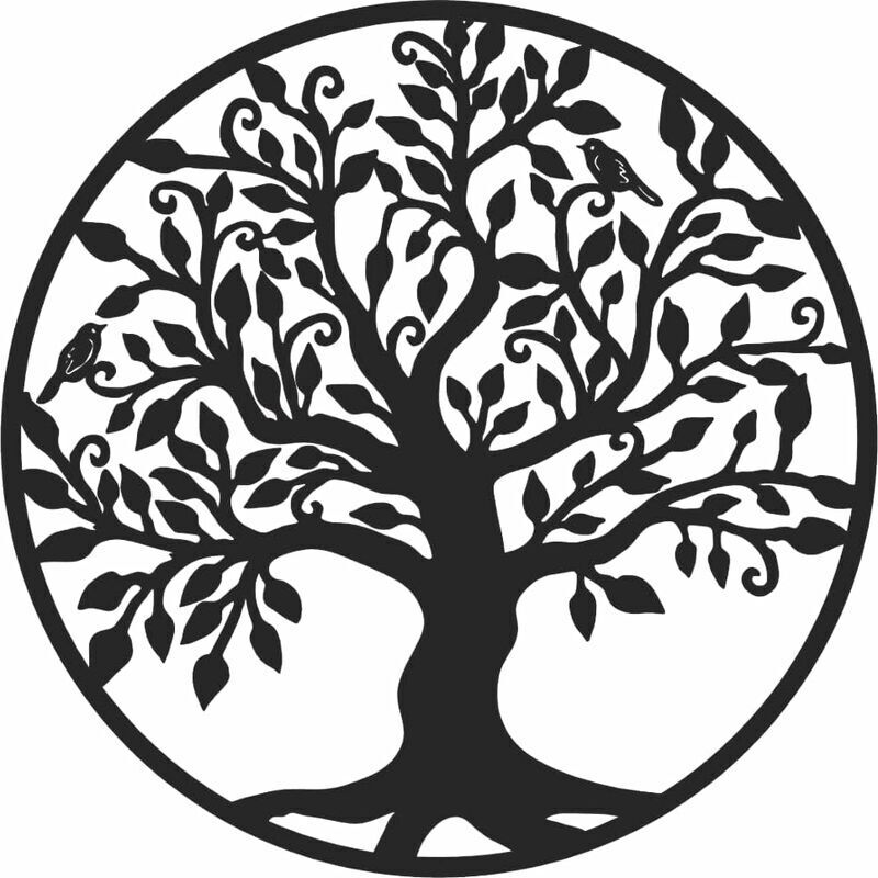 Gabrielle Décoration murale en métal Cadre Arbre de Vie Deco murale noir industrielle Tableau grand modern original pour salon (45 x 45 cm)