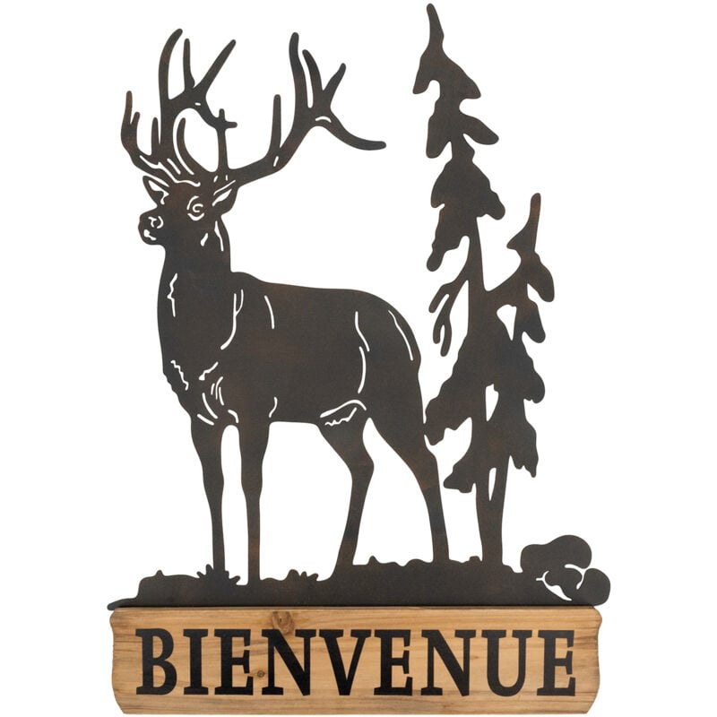 Décoration murale en métal Cerf Bienvenue