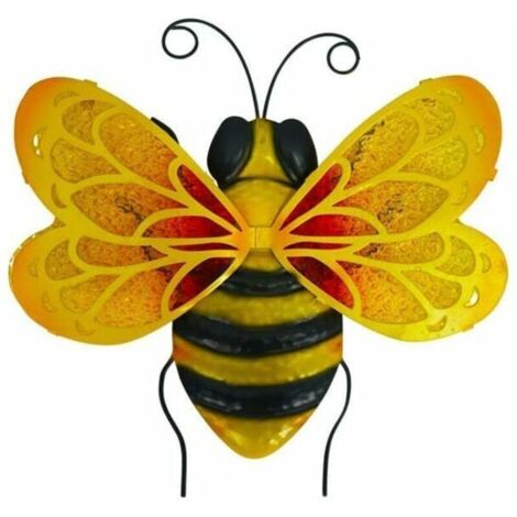 Décoration murale en métal en forme d'abeille - Décoration murale à suspendre en métal et verre - Décoration d'intérieur à suspendre pour jardin, terrasse, salon