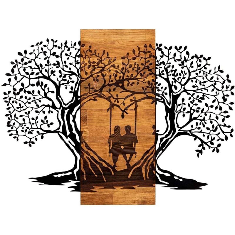 Décoration murale en métal et bois Amoureux sur balançoire