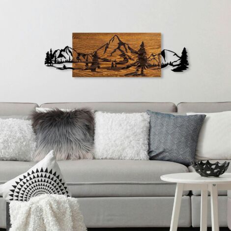 Décoration murale en métal et bois – paysage de montagne
