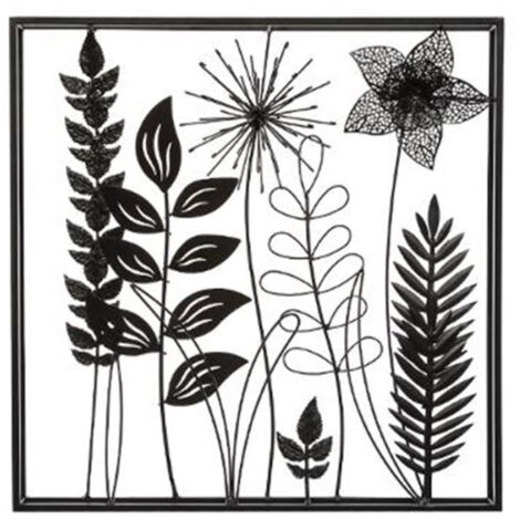 Décoration Murale en Métal "Feuillu" 40x40cm Noir