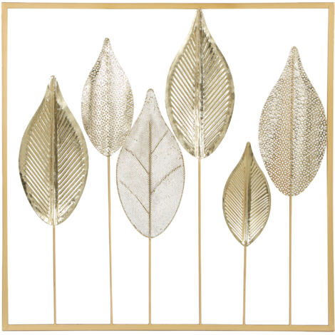 Décoration murale en métal moderne, sculpture murale en métal en forme de feuille, 70 x 70 cm, doré-Or