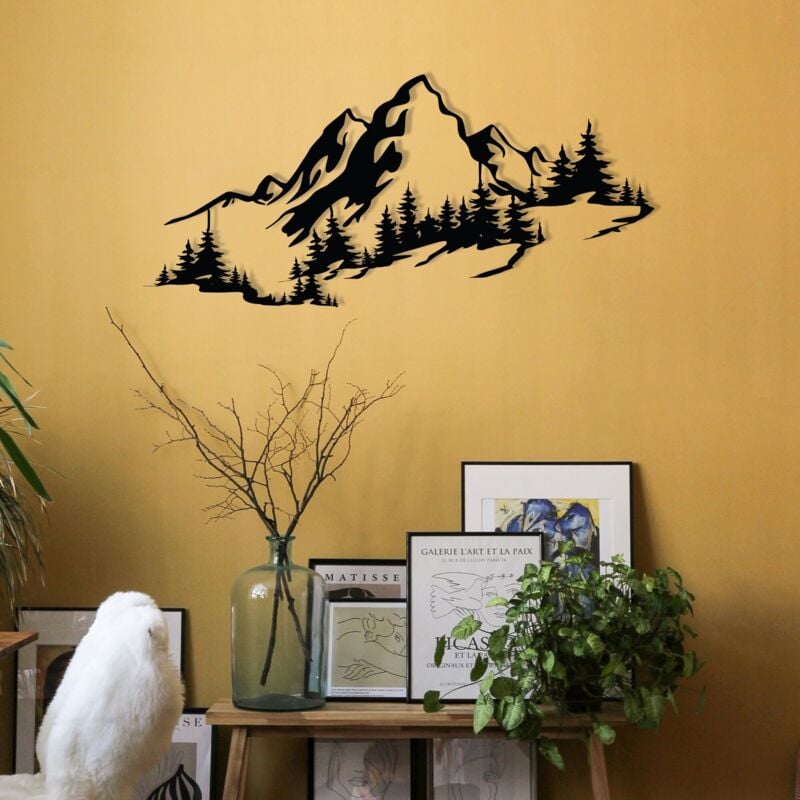 Accessoire Mural en Métal Représentant une Montagne, 67x30 cm, Pour Chalet ou Bureau