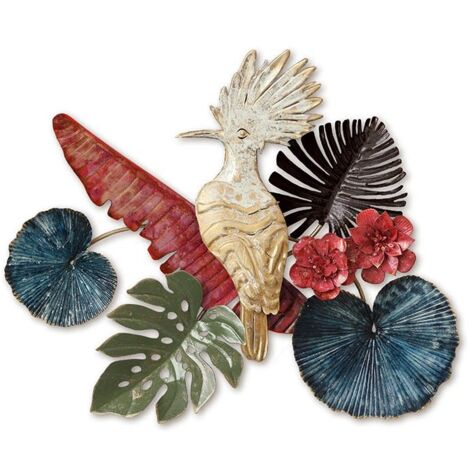 Décoration murale en métal oiseau exotique dans jardin