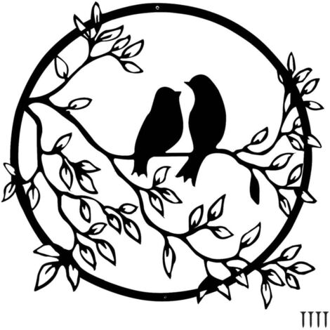 Décoration Murale en métal Oiseau sur Branche d'arbre, Silhouette Murale d'oiseaux en Fer Noir, Art Mural Suspendu en métal pour Jardin intérieur et extérieur