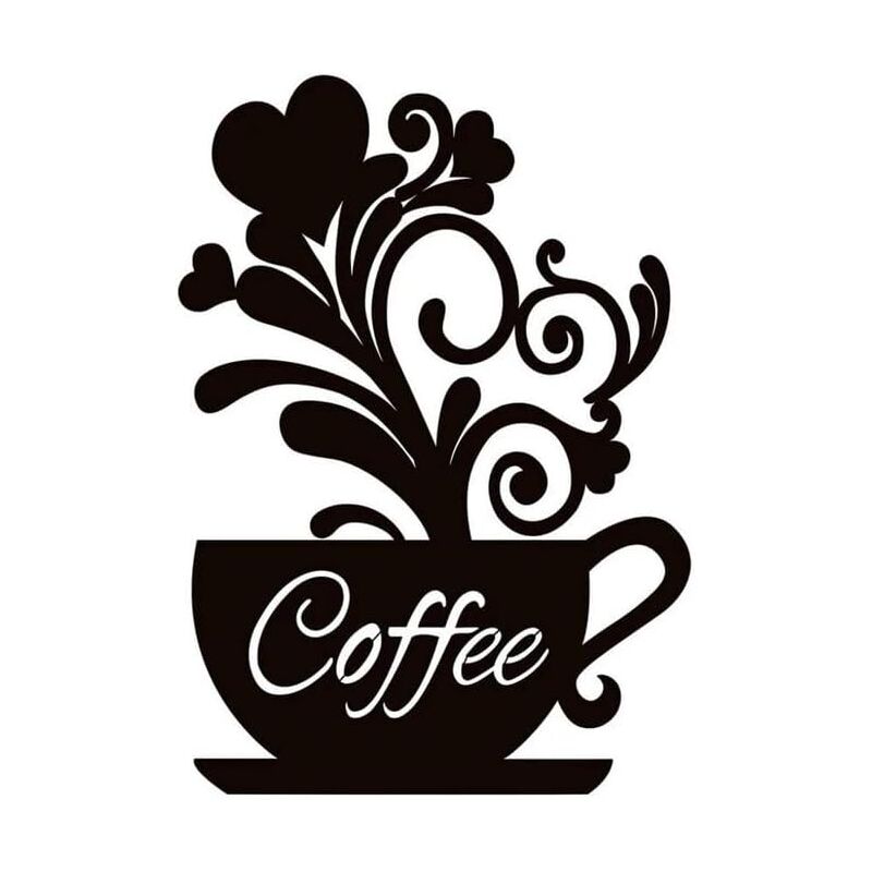 Décoration murale en métal – Plaque silhouette de tasse à café à suspendre en métal pour salle à manger, cuisine, café, planches à découper noires