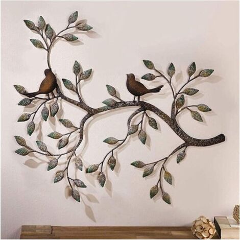 Décoration murale en métal représentant des oiseaux amoureux – Sculpture vintage Fer forgé peint à la main – Convient aux intérieurs Art déco