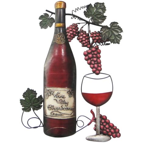 Décoration murale en métal représentant des raisins de vin - Décoration pour la cuisine et la salle à manger