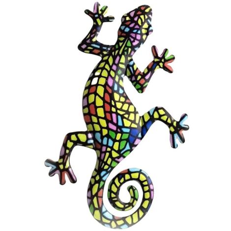 Décoration murale en métal représentant un gecko, à suspendre, pour extérieur, jardin, porche, maison, patio, pelouse, clôture - E