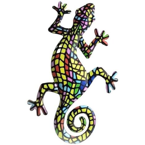 Décoration murale en métal représentant un gecko, à suspendre, pour extérieur, jardin, porche, maison, patio, pelouse, clôture - E