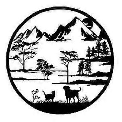 Décoration murale en métal représentant une montagne et une forêt, un chien et un chat, sculpture murale rustique, décoration intérieure et extérieure, 40 cm