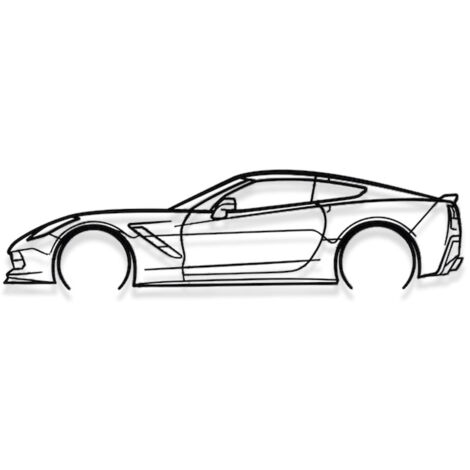 DÉCORATION MURALE EN MÉTAL - Silhouette de voiture - Corvette C7 détaillée - 80 CM