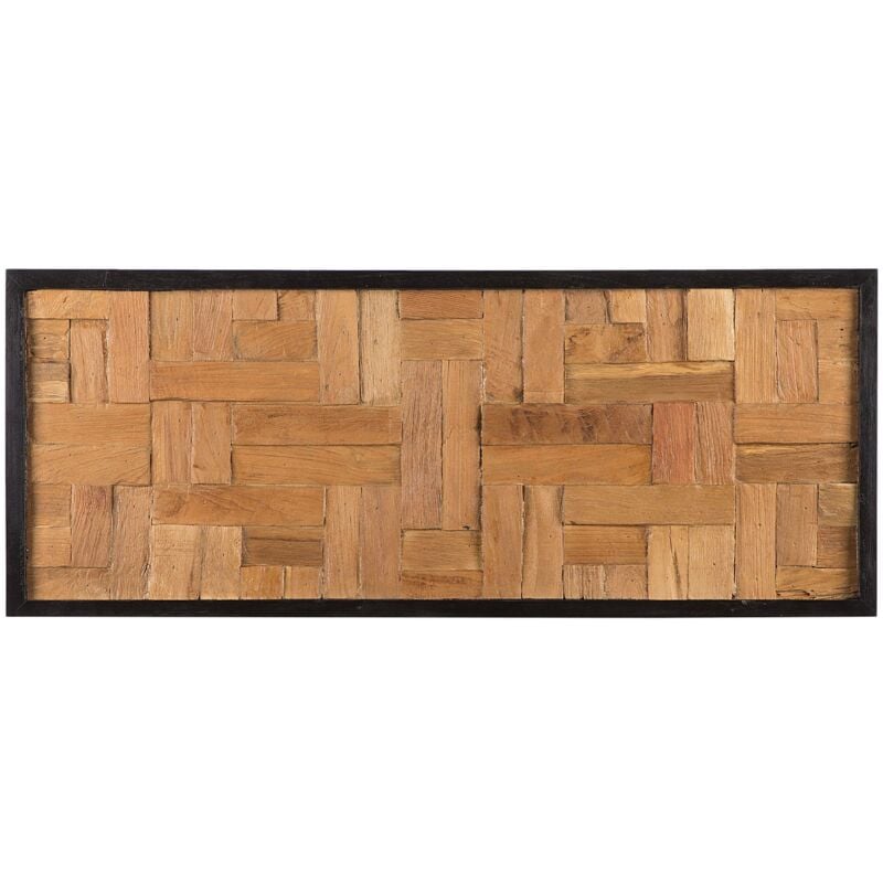 Tableau Décoratif à Surface Carrée 70 x 70 cm en Bois de Teck Clair et Cadre Noir pour Salon Moderne et Bohème Beliani