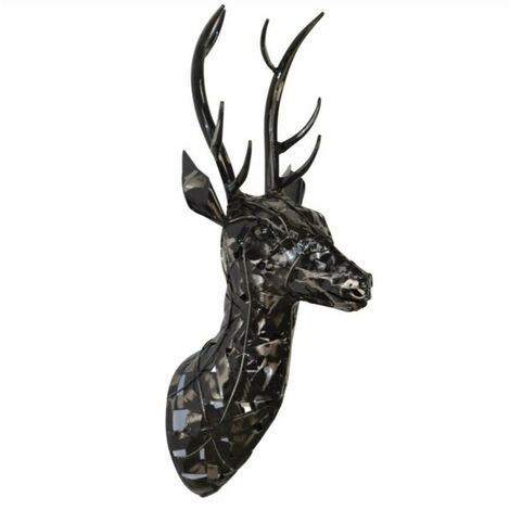 Décoration murale en tête de cerf sculpture murale 3D métal noir - noir