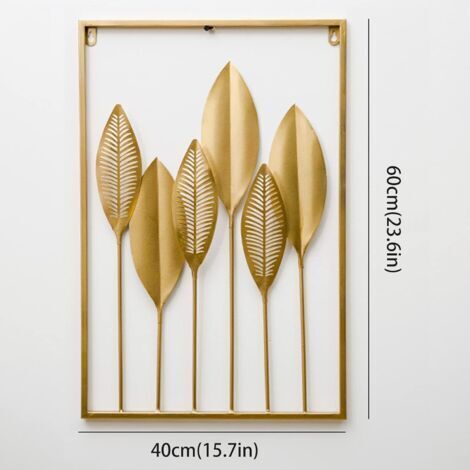 Décoration murale encadrée à motif doré (feuilles vertes)
