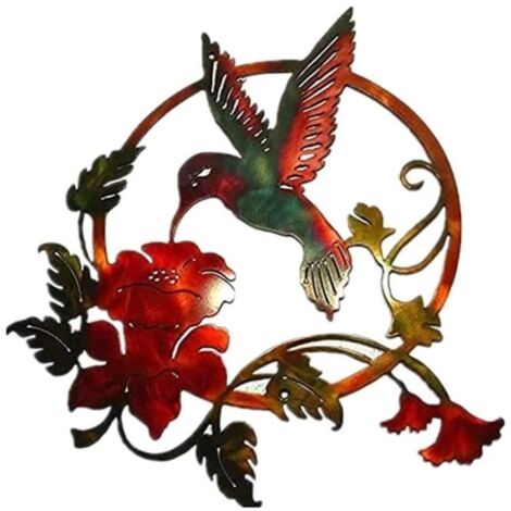 Décoration murale - Fer Forgé - Oiseau Colibri - Ronde - Vintage - Suspendue 25x25cm