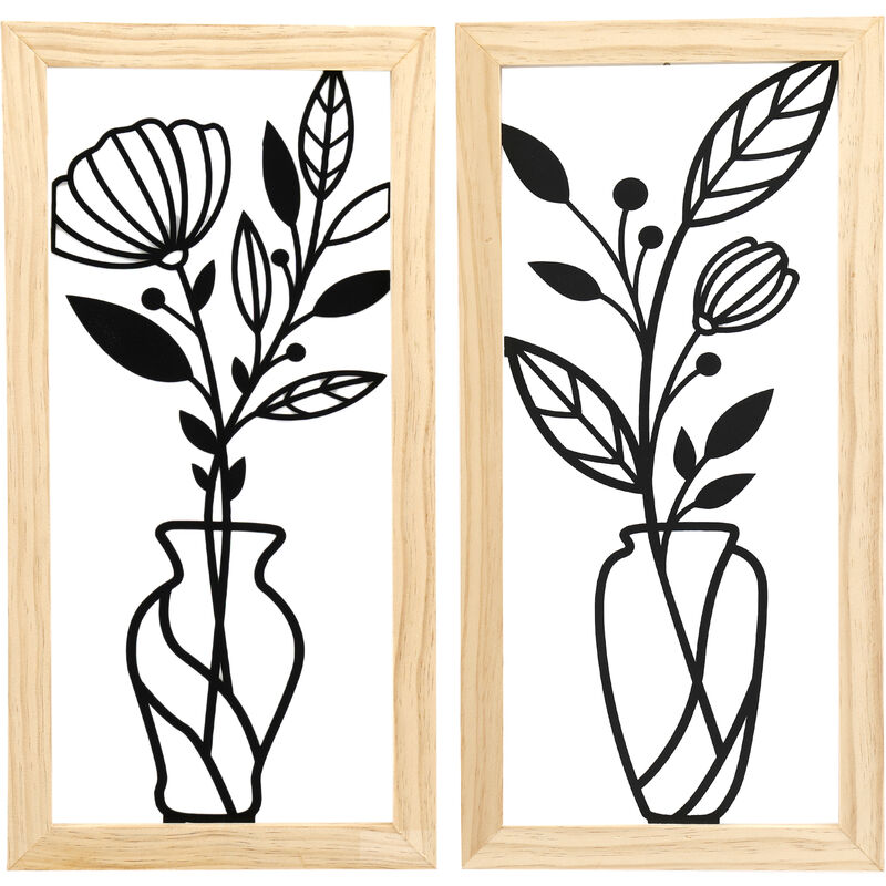 Décoration murale fleur en bois et métal (Lot de 2)