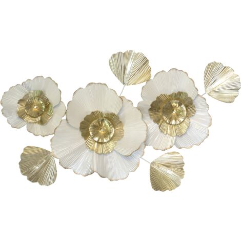 Décoration murale florale en métal – Crème et doré 91x5x62 cm DEC050036