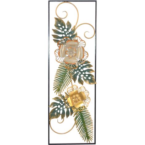 Décoration murale florale en métal – Élégance noire et dorée 30 x 4 x 90 cm DEC050033