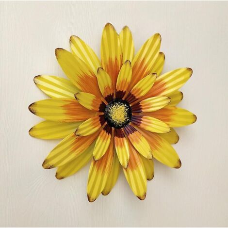 Décoration murale florale en métal - Jaune, 32 cm, intérieur/extérieur