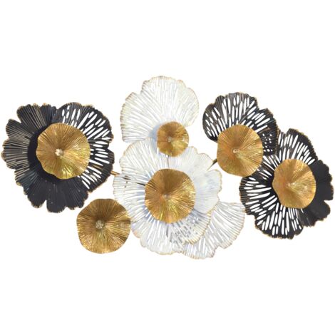 Décoration murale florale en métal – Noir, blanc et doré 98x6x50 cm DEC050035