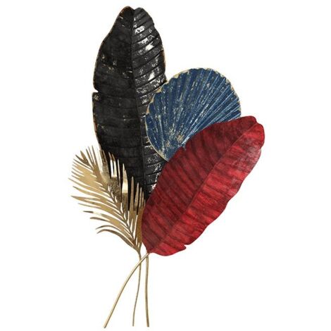 Décoration murale grandes feuilles (bleu, rouge, or et noir)