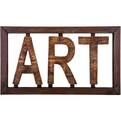 Décoration murale industrielle ART 70x39,5 cm en fer et manguier marron
