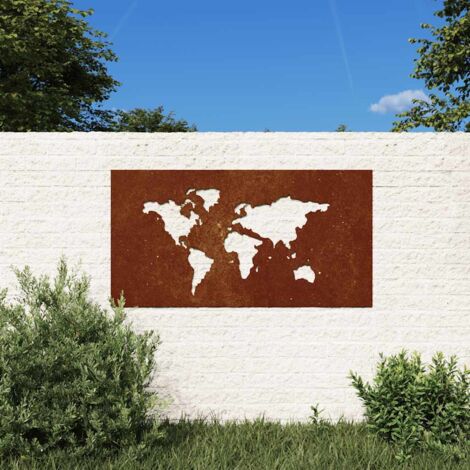 Décoration murale jardin，Ornement mural extérieur，Original 105x55 cm design de carte du monde CNEI339503