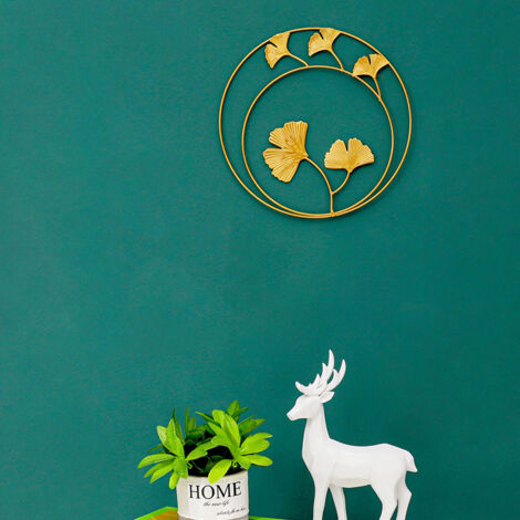 "Décoration Murale" + Leaf Decor + Double Ginkgo Biloba + Luxe Doré [ornement mural rond en métal forgé, couleur dorée, 30cm, 1x]
