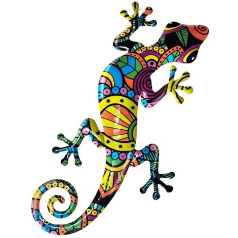Décoration murale lézard en métal coloré pour jardin - Décoration amusante