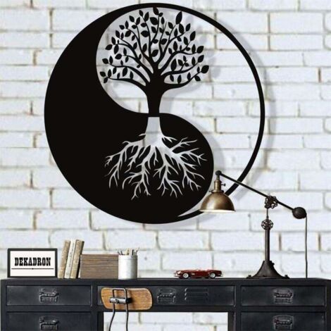 Décoration Murale Métal - Arbre de Vie - Yin Yang Décoration Murale Métal 2828 cm noir